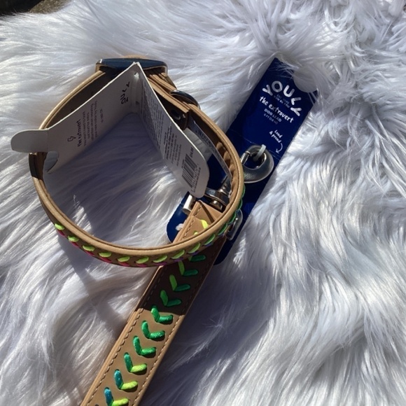 NWT Youly Vegan Leather Set Rainbow Braided Tan Collar and Leash - Picture 10 of 12